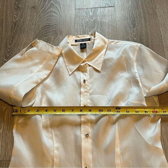 Harold's Silk Ivory Jewel Diamond Button Hem Dressy Cocktail Party Blouse S - Picture 6 of 11